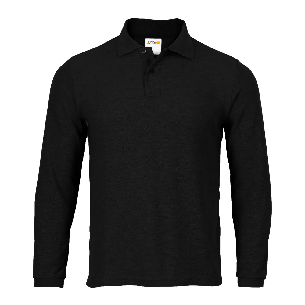 Polera Piqué Manga Larga Hombre Negra Atox