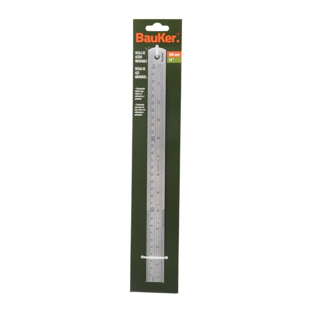 Regla 30 Cm Acero Inoxidable Bauker