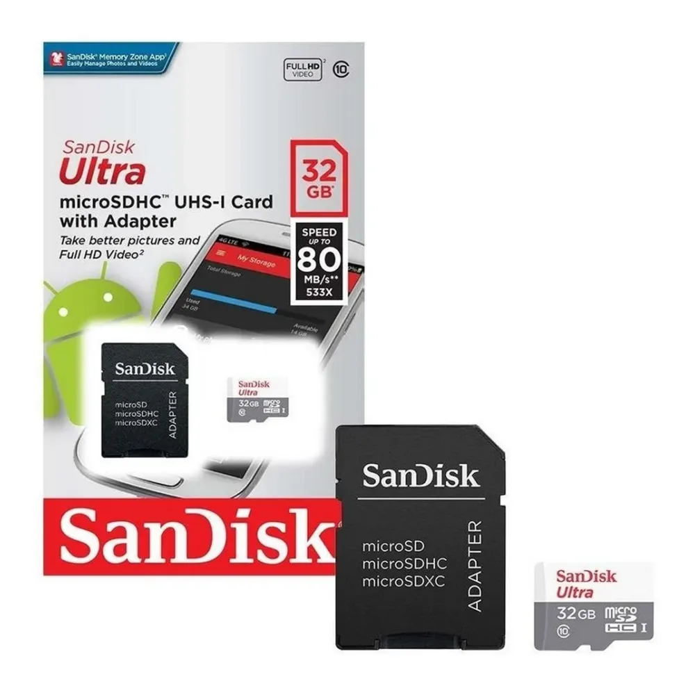 Sandisk Tarjeta Micro Sdxc 32GB Clase 10 con Adaptador Sd SDSQUNR-032G-CN3MA