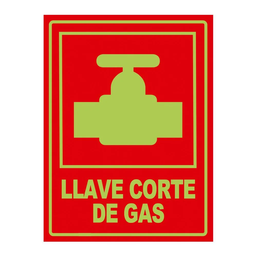 Señal Fotoluminiscente Llave Corte Gas Vertical