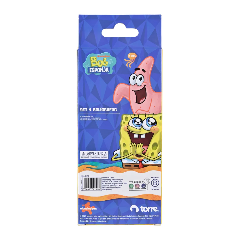 Set 4 Bolígrafos Bob Esponja 2.0 Torre
