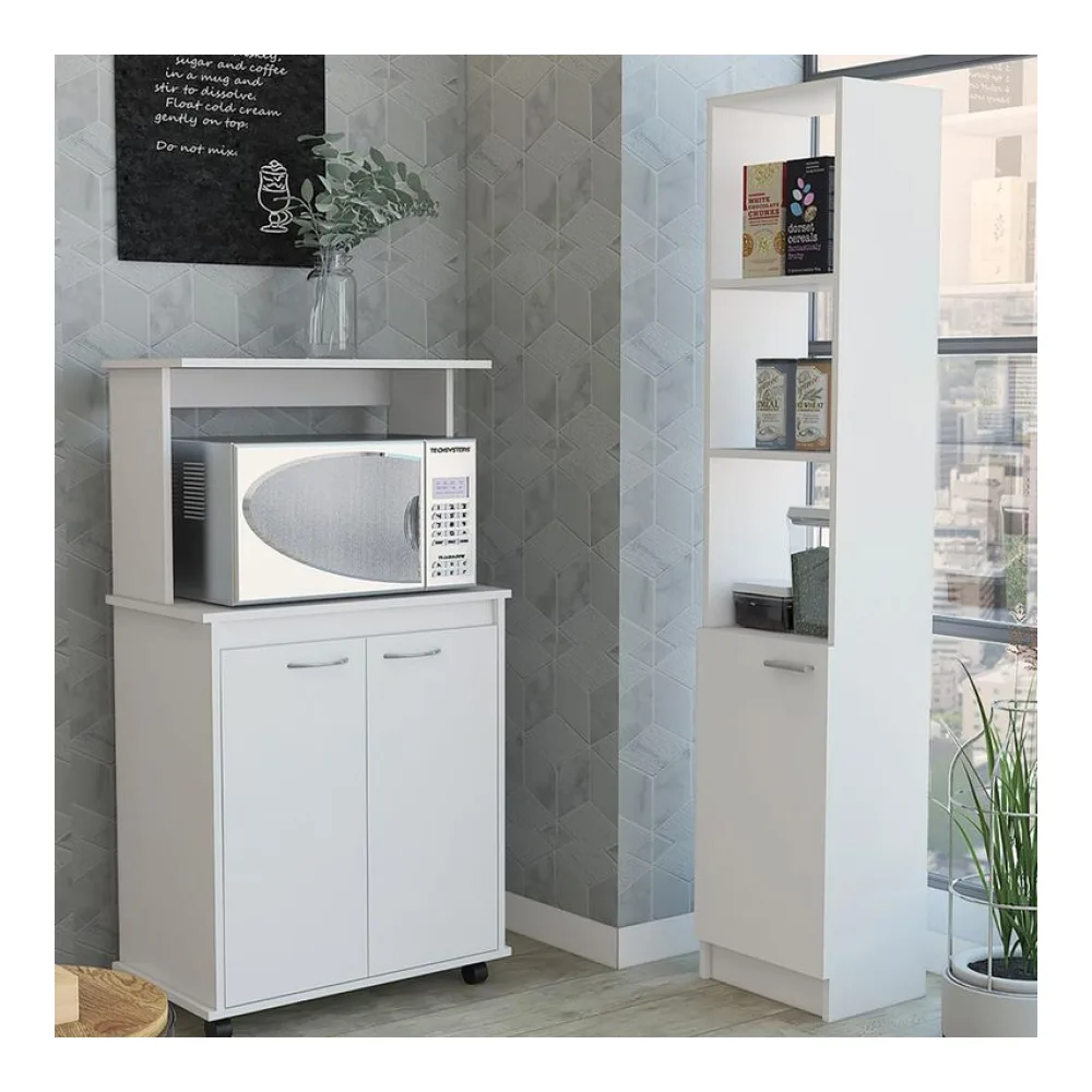 Set Mueble Microondas + Estante Blanco Tuhome