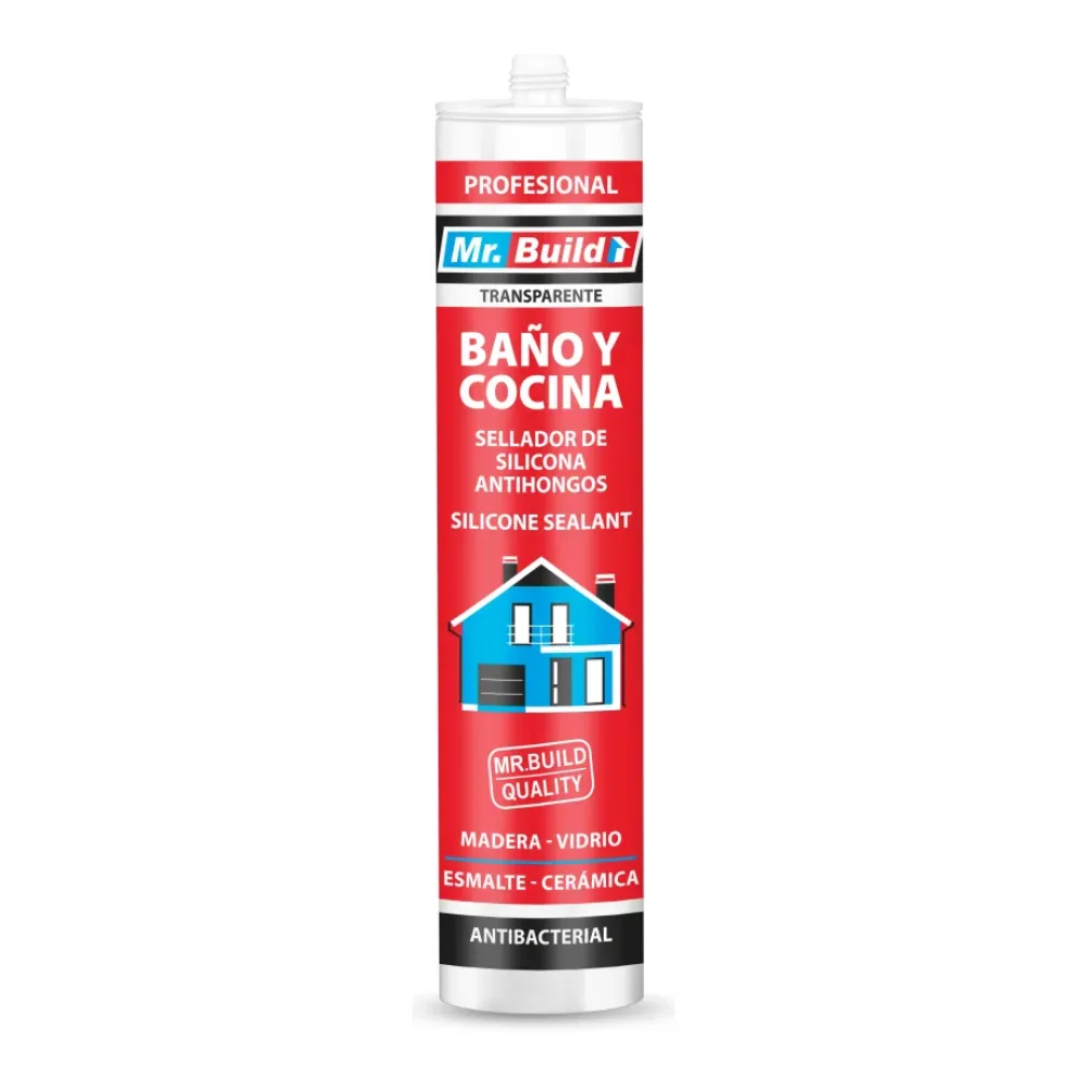 Silicona Baño y Cocina Transparente con Fungicida Mr Build 280 Ml Mr. Build