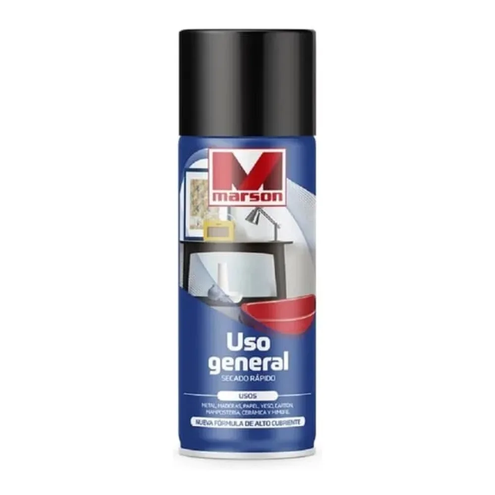 Spray Esmalte Negro Brillante 350 Ml Uso General Marson