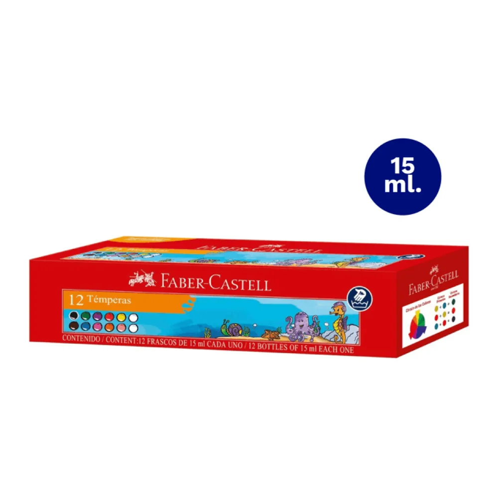 Tempera Doble Blanco 12 Colores 15 Ml Faber Castell