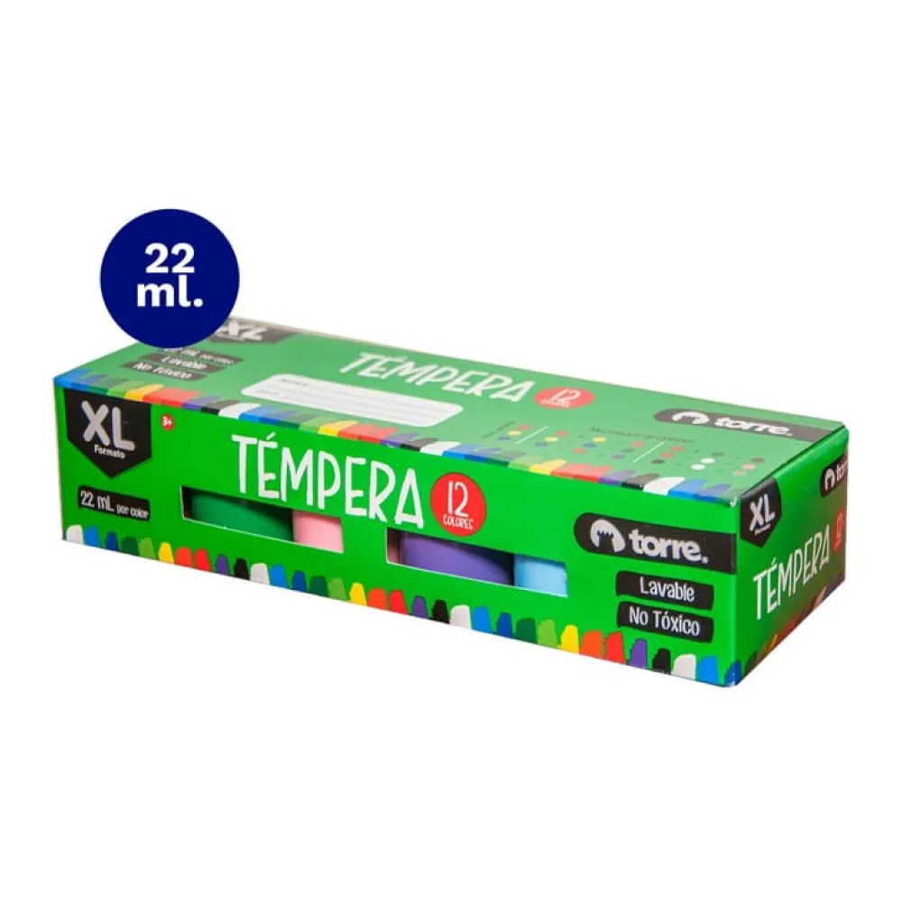 Tempera Lavable 12 Colores 22 Ml Torre
