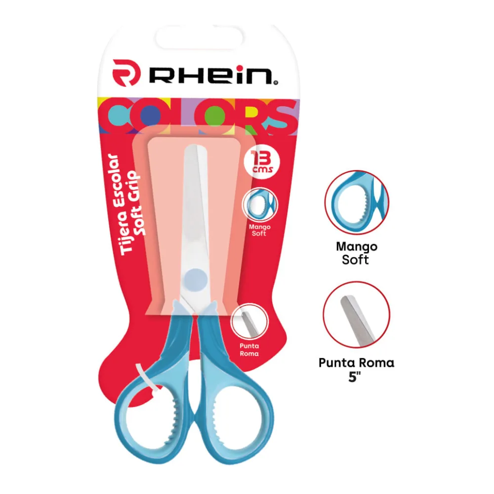 Tijera Escolar Punta Roma Soft Grip 13 Cms Blíster Rhein