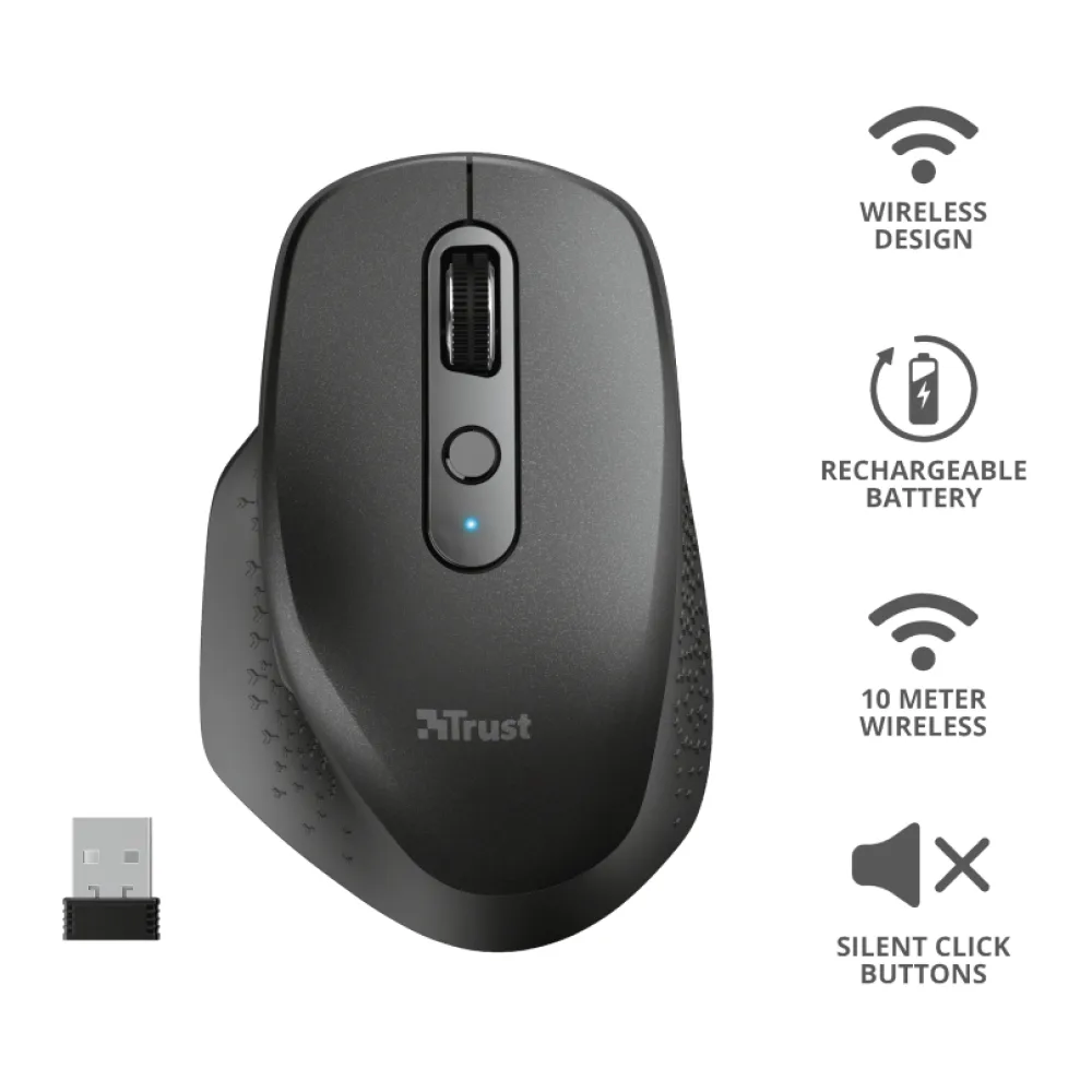 Trust Mouse Ozaa Inalámbrico Recargable Negro 23812