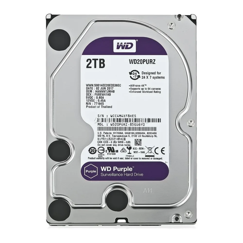 Western Digital Disco Duro Interno Videovigilancia 2TB Purple 3.5 WD20PURZ