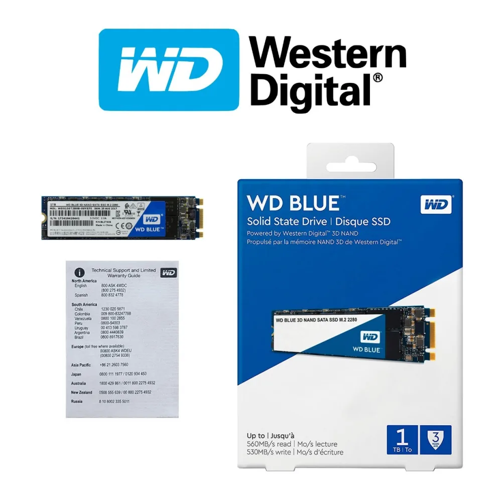 Western Digital Disco Ssd 1TB Wd Blue 3D Nand, M.2 2280 WDS100T2B0B